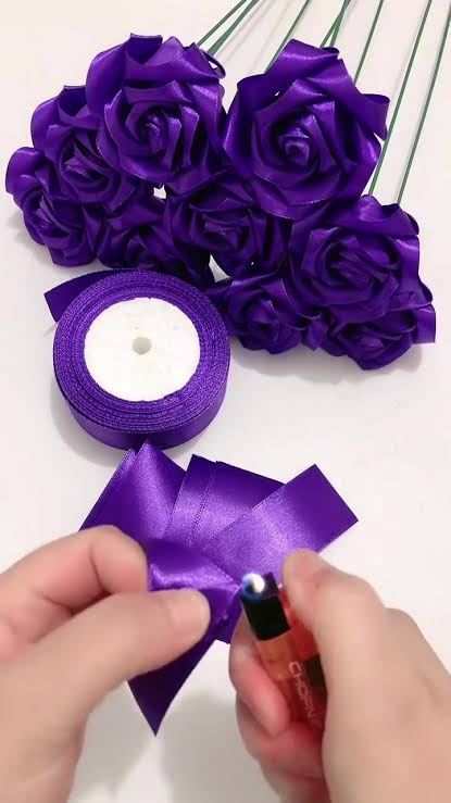 Purple handmade ribbon roses